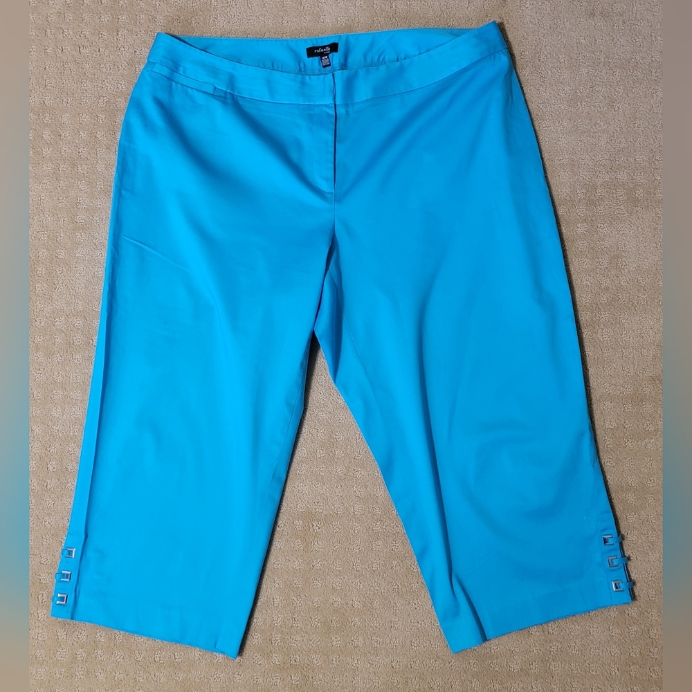 Rafaella Womens Aqua Blue Capri Pants, Size 18W, Accents On Legs